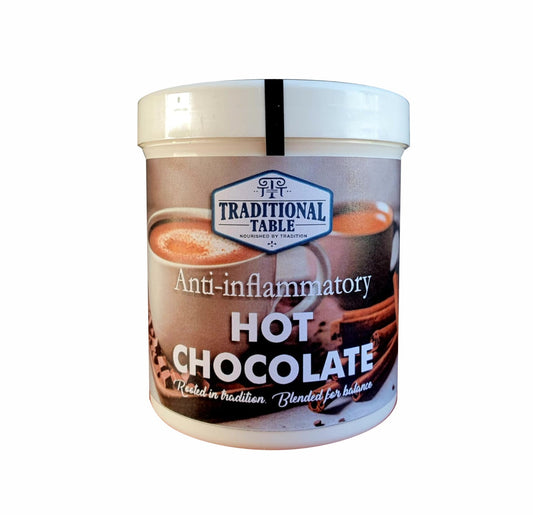 Jar of Traditional Table Anti-inflammatory Hot Chocolate on a white background